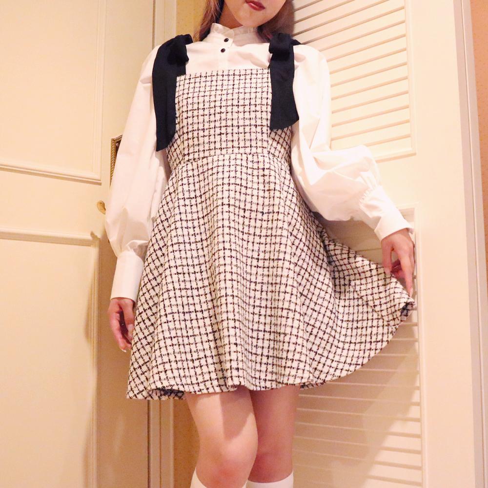 Ribbon tweed mini one-piece(off-white)<br><font size='1'>リボン 